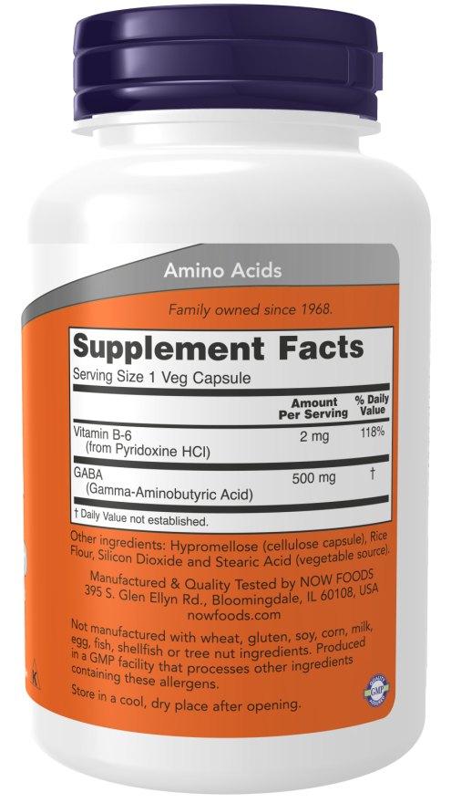 Now Foods GABA powder supplement facts panel