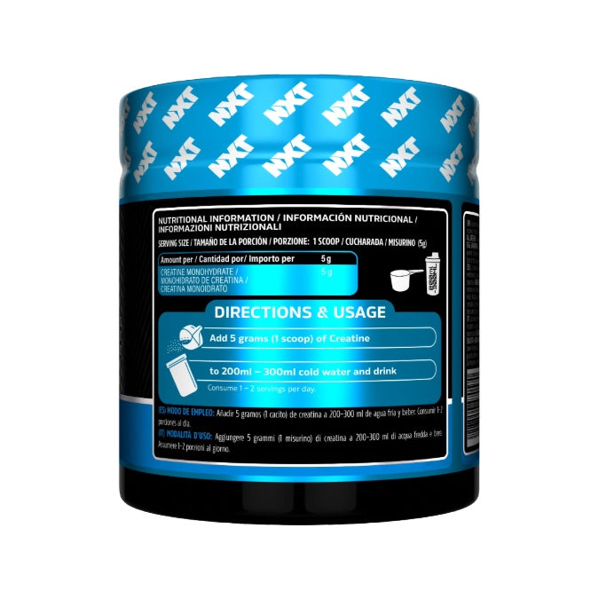 NXT Nutrition Micronised Creatine Monohydrate 300g tub, blue label, alternative view