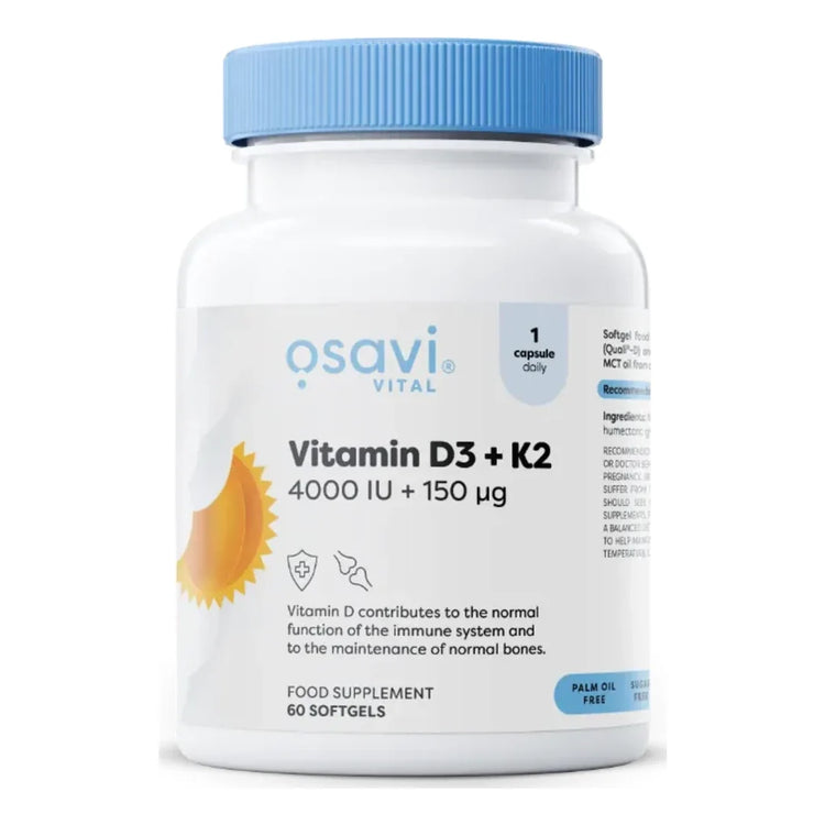 Osavi Vitamin D3 plus K2 4000IU 60 softgels tub front on white background