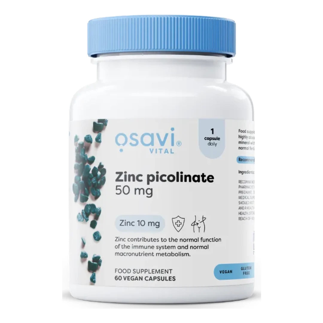 Osavi Zinc Picolinate 50mg 60 vegan capsules tub front on white background