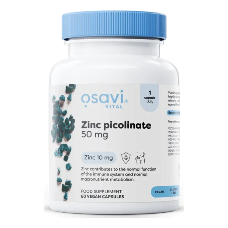 Osavi Zinc Picolinate 50mg 60 vegan capsules tub front on white background