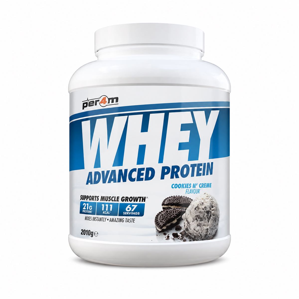 PER4M Whey Advanced Protein 2.01kg tub, Cookies 'N Creme flavour
