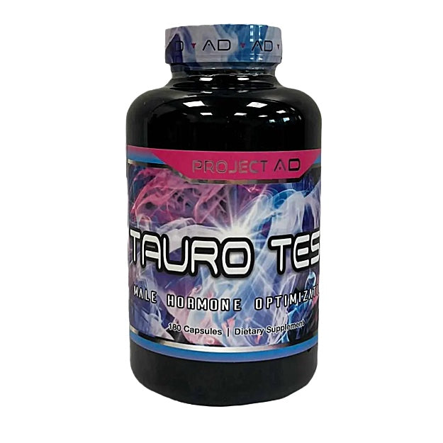 Supplement bottle labeled 'Tauro Test' on a white background