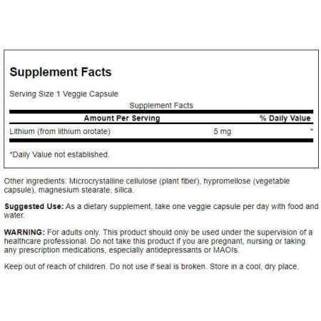 Swanson Lithium Orotate 5 mg 60 Vegetarian Capsules