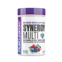MuscleSport Synergy Multi supplement container on a white background