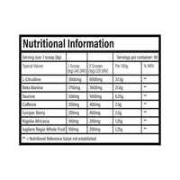 TBJP DNFM nutritional information showing ingredients per 8g and 16g serving