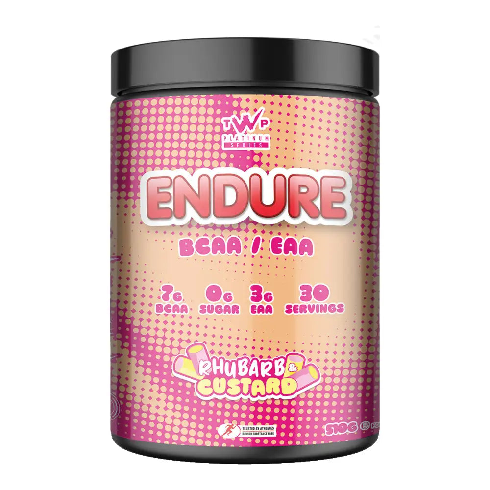 TWP Nutrition Endure BCAA + EAA 510g tub, Rhubarb Custard, front of pack on white background