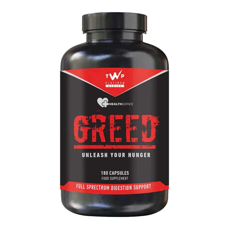 TWP Nutrition Greed 180 capsules bottle, front of pack on white background