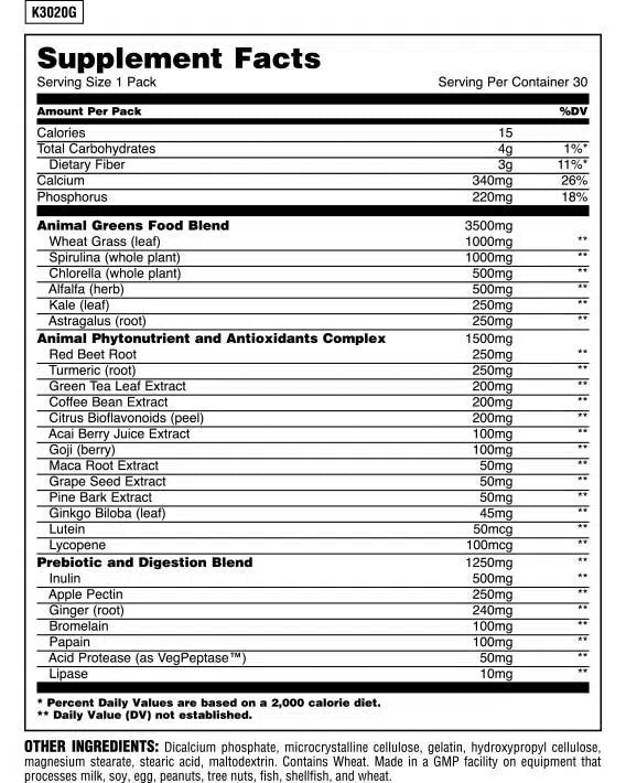 animal green supplement facts
